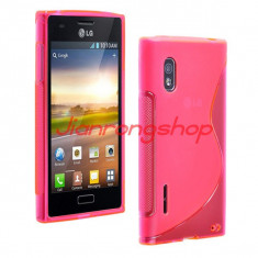 Husa Plastic Gel+Folie Protectie Ecran-Roz S Line Wave- LG Optimus L5 E610 E612 foto