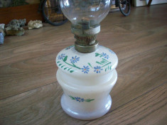Lampa de masa cu butuc din sticla mata pictat manual cu email.Functionala. foto