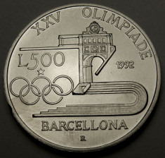 500 Lire 1992 R - Italia - monetaria Roma - Argint - Olimpiada Barcelona foto