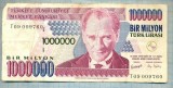 576 BANCNOTA - TURCIA - 1000 000 LIRA - anul 1970(1995) -SERIA 009760 -starea care se vede