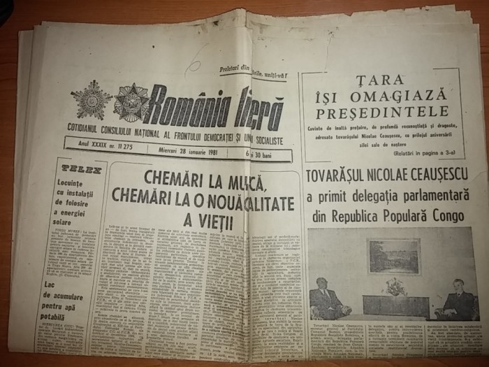 ziarul romania libera 28 ianuarie 1981 ( tara isi omagiaza presedintele )