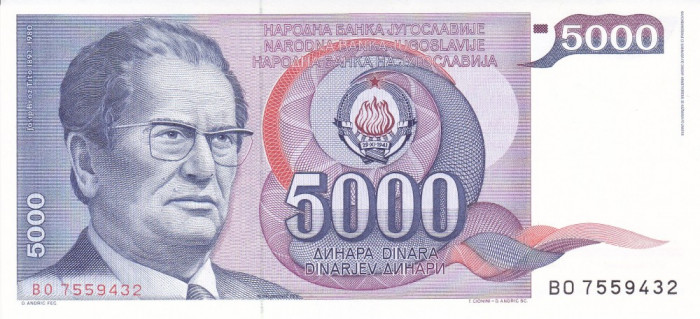Bancnota Iugoslavia 5.000 Dinari 1985 - P93a UNC