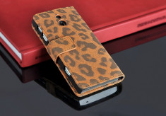Husa/toc protectie piele Sony Xperia P LT22i lux, flip cover portofel, model leopard, culoare - maro - LIVRARE GRATUITA prin Posta la plata cu cardul foto