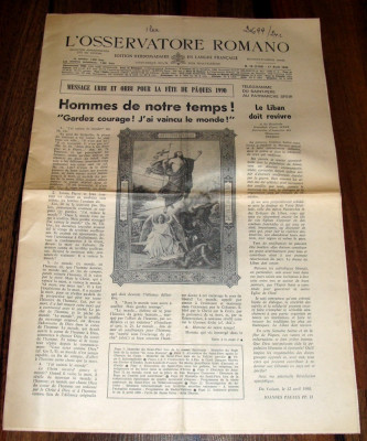 L&amp;#039;OSSERVATORE ROMANO - 17 Aprilie 1990 / ziar in limba italiana foto