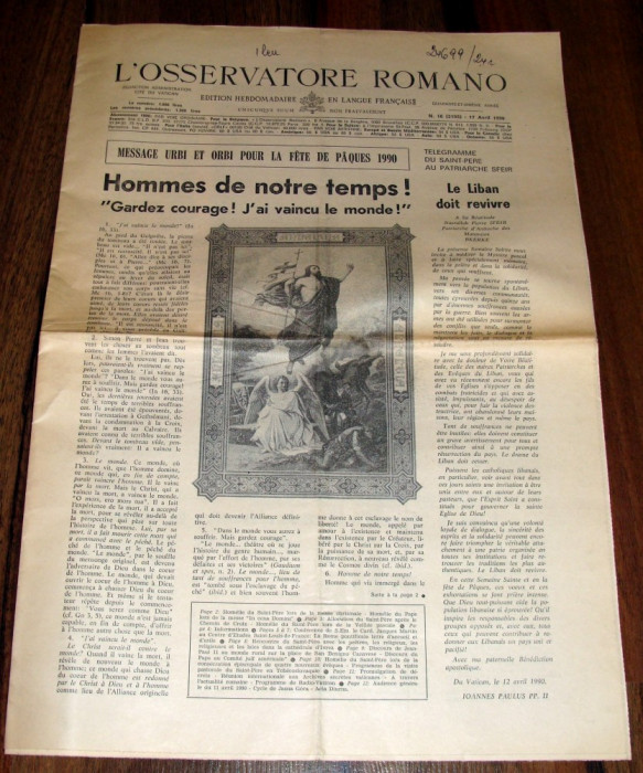 L&#039;OSSERVATORE ROMANO - 17 Aprilie 1990 / ziar in limba italiana