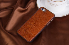 Husa /toc protectie spate, piele iPhone 5, 5s fara clapeta, model snake maro foto