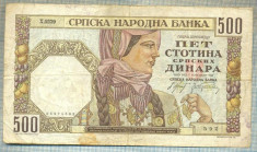 2036 BANCNOTA - SERBIA - 500 DINARA - anul 1941 -SERIA 592 -starea care se vede, cam patata, dar interesanta foto