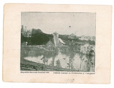 359 - BUCURESTI, Expo. Gen. Lacul si toboganul - old postcard - unused - 1906 foto
