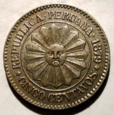 A.038 PERU 5 CENTAVOS 1879 foto