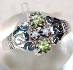 Xmas Sales -- OFF 20%!!! Inel Victorian Style (Ag 925 Sterling Silver): PERIDOT si PERLE foto