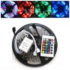 Banda LED multicolora RGB cu telecomanda 24 taste LED-uri SMD 3528 60 LED/m, 5 metri decorari auto sau casa cel mai mic pret foto