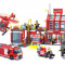 Joc de construit tip LEGO City Pompieri, Statia Mare Enlighten Fire Rescue, 980 piese si 8 figurine, NOU