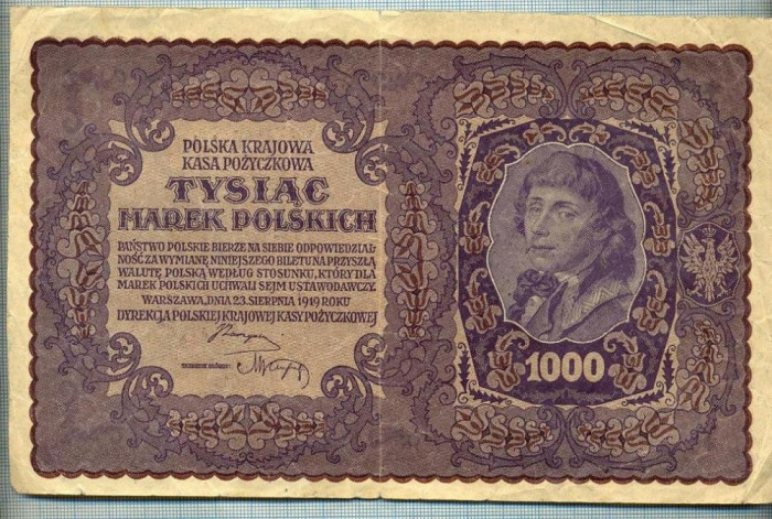 2047 BANCNOTA - POLONIA - 1 000 MAREK - anul 1919 -SERIA 366907 -starea care se vede