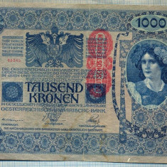 2042 BANCNOTA - AUSTRO-UNGARIA(Deutschosterreich)(scrie si in romana) - 1 000 KRONEN - anul 1902(1919)supratipar -SERIA 88345 -starea care se vede