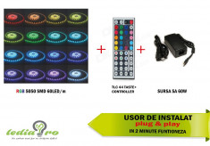 BANDA LED 5050 RGB SMD , 60LED/ metru , 300LED/ 5 metri, interior, pack telecomanda 44 TASTE+ CONTROLLER IR+ sursa 5A , decoratie interior foto