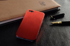 Husa / Toc aluminiu slefuit IPhone 5, 5S, culoare rosie + CADOU Folie ecran si servetel foto