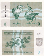 LITUANIA 3 talonas 1991 UNC!!! foto