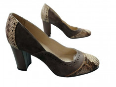 Pantofi dama piele naturala Savana-797-14-taupe+sarpe foto