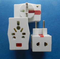 Adaptor Incarcator Priza cu 3 PINI EU la UK USA Asia etc | model pentru Europa CALITATE PREMIUM SOLID ALB | Protectie suprasarcina | NOU foto