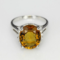 Reducere 15%!!! Sterling Silver &amp;amp;ndash; Inel 925 GP: TOPAZ Auriu, CZ, 6.62CT foto