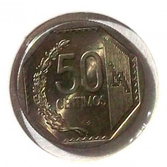 G4. PERU 50 CENTIMOS 2003, 5.45 g., Copper-Nickel-Zinc, 22 mm UNC ** foto