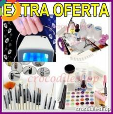 KIT SET MANICHIURA UNGHII FALSE GEL UV CONSTRUCTIE TIPSURI TOP COAT PENSULE PILA ELECTRICA LAMPA 36 W foto