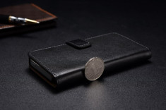 Husa piele fina Samsung Galaxy S4, tip portofel, negru mat + CADOU Folie ecran foto