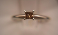 Inel de logodna cu diamant natural solitaire Princess cut, aur alb 14k, NOU, nepurtat, superb foto