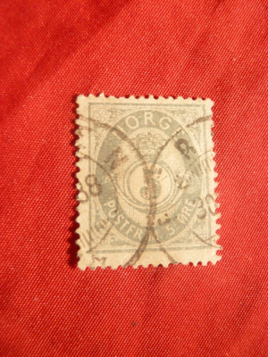 Timbru 5 ore 1886 Norvegia stamp. gri-verde foto