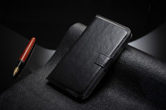 Husa piele Samsung Galaxy Note 3, flip orizontal tip portofel, culoare negru lucios foto