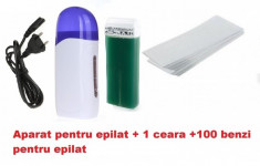 kit pentru epilat cu ceara de unica folosinta verde, incalzitor si hartie de epilat, epilator, depilator, kit epilat, TRANSPORT GRATUIT foto