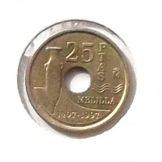 G4. SPANIA 25 PESETAS 1997, 4.25 g., Aluminum-Bronze, 19.5 mm Melilla UNC **