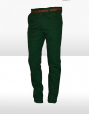 Pantaloni tip Zara Man + curea cadou subtire maro - Verzi - 36 - model clasic - drepti foto