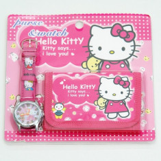 Set ceas + portmoneu HELLO KITTY, set portmoned fetite cu HELLO KITTY, portofel + ceas HELLO KITTY foto