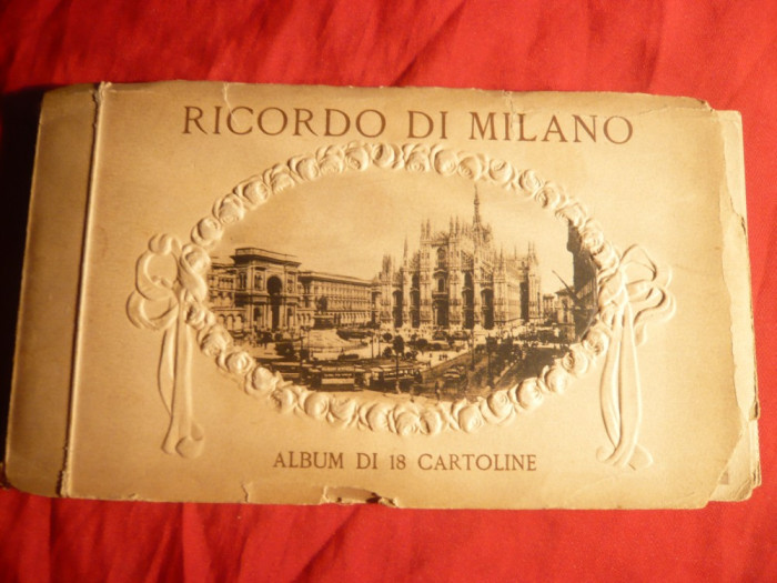 Carnet 16 Ilustrate- Ricordo di Milano ,inc.sec.XX , sepia ,Italia
