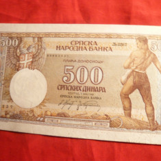Bancnota 500 Dinari 1942 ,filigr.Rege Alexandru ,revers Eroare de imprimare ,Iugoslavia