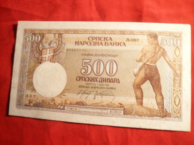Bancnota 500 Dinari 1942 ,filigr.Rege Alexandru ,revers Eroare de imprimare ,Iugoslavia foto