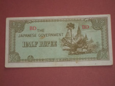 OCUPATIA JAPONEZA IN BURMA 1/2 rupee XF foto