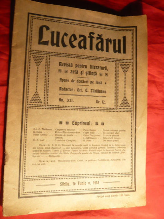 Revista Luceafarul -Literatura ,Arta ,Stiinta -1913 Sibiu ,32 pag. format mare