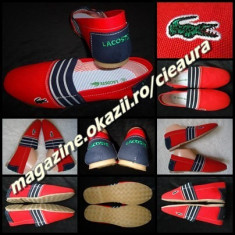 ESPADRILE ROSII BARBATESTI FIRMA BRAND LACOSTE OPINCI BARBATI OPINCUTE PANTOFI SPORT CASUAL VARA PANZA ROSIE BLEUMARIN COMOZI USORI COLECTIE NOUA foto