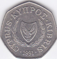 Moneda Cipru 50 Centi 1991 - KM#66 XF foto