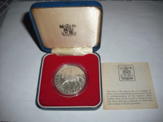 Moneda de Argint - 1 OUNCE - Calitate PROOF - UK CROWN COIN -1977 -SILVER JUBILEE foto