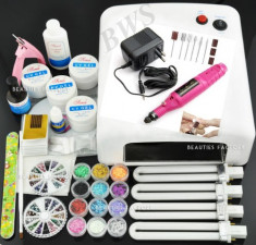 Kit FACTORY unghii false ---LIVRARE GRATUITA--- lampa 36w,FREZA ELECTRICA, tipsuri,gel uv,pensule,primer,- Produse noi foto