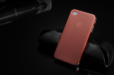 Husa/toc protectie iPhone 4, 4s - 100% aluminiu perforat, 0.3 mm , nu piele,rosu foto