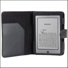 Husa Amazon Kindle 4 - 6 inch piele eco neagra - Lampa CADOU foto