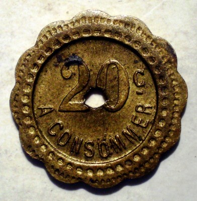 A.100 JETON FRANTA 20 CENTIMES CONSOMMER 18mm foto