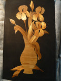 Tablou - Vaza cu Stanjenei ( Irisi) -Aplicatie de lemn pe panza 34x55,5 cm