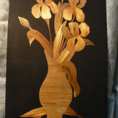 Tablou - Vaza cu Stanjenei ( Irisi) -Aplicatie de lemn pe panza 34x55,5 cm