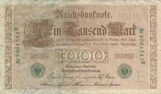LL bancnota Germania 1000 marci 1910 (#4543) VF stampila si serie verde foto