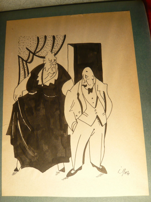 Album 22 Caricaturri semnate Iosif Ross , interbelice , dim. 21 x26,7 cm